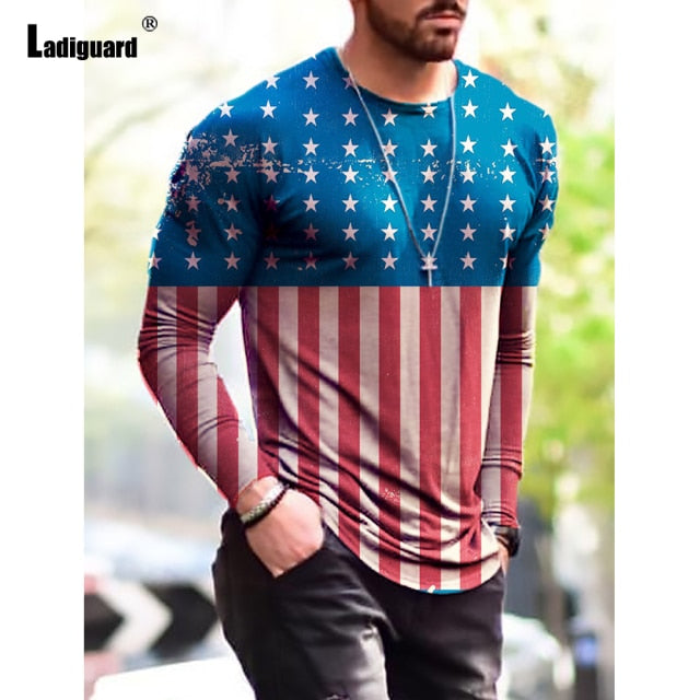 Garmenting Plus SIze Mens clothing Basic Tops Fashion 3D Print T-shirt 2021 New Summer Casual Pullovers Long Sleeve Tees Man 3XL