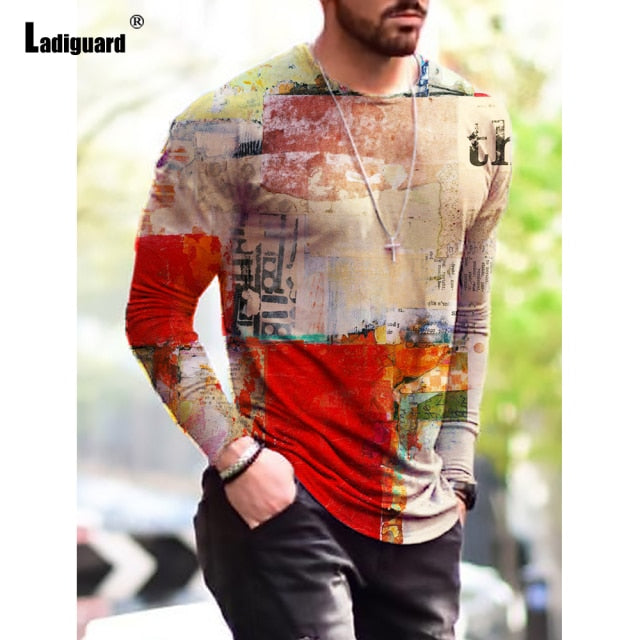Garmenting Plus SIze Mens clothing Basic Tops Fashion 3D Print T-shirt 2021 New Summer Casual Pullovers Long Sleeve Tees Man 3XL