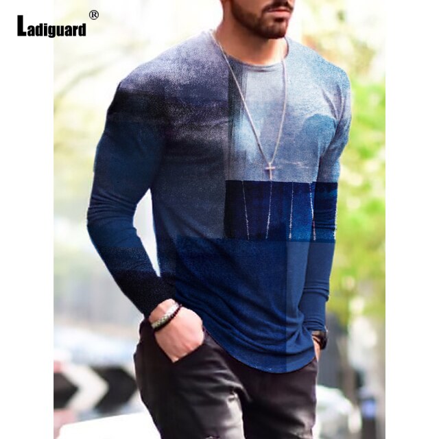 Garmenting Plus SIze Mens clothing Basic Tops Fashion 3D Print T-shirt 2021 New Summer Casual Pullovers Long Sleeve Tees Man 3XL