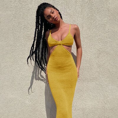 Women Summer Elegant Sexy Camisole Party Cut Out Backless Dress irregular long halter strapless prom bandage Knitted Maxi Dress