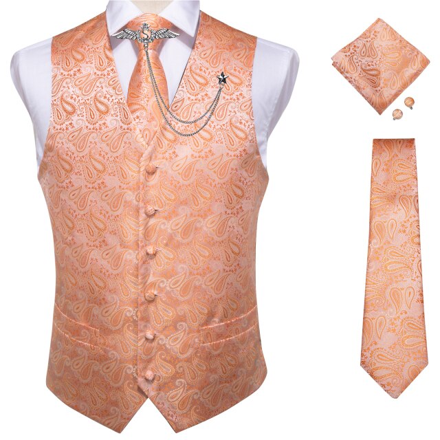 Fashion Silk Suit Vest Formal Dress Vest Fitness Sleeveless Jacket Wedding Waistcoat Bow Tie Necktie Pocket Square Set DiBanGu