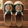 Veowalk Women Casual Linen Handmade Embroidery Mules Flat Slippers Retro Vegan Summer Ladies Canvas Comfortable Espadrille Shoes