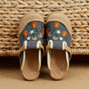 Veowalk Women Casual Linen Handmade Embroidery Mules Flat Slippers Retro Vegan Summer Ladies Canvas Comfortable Espadrille Shoes