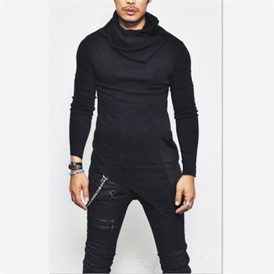 5XL Men's Hoodies Unbalance Hem Pocket Long Sleeve Sweatshirt For Men Clothing Autumn Turtleneck Sweatshirt Top Hoodie