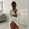 Cryptographic Fashion Outfits Bandage Tie Front Top and Skirt Sets Women 2021 Fall Matching Set Split Skirt Club Party Clothes