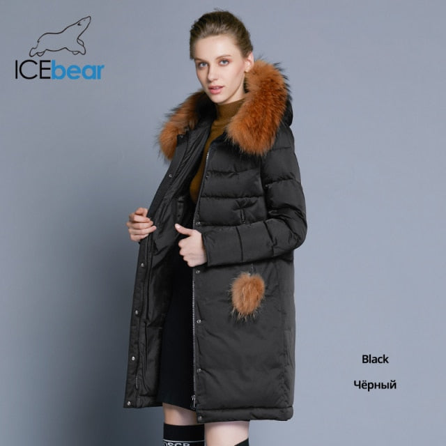 ICEbear 2021 winter women's coat long slim female jacket animal fur collar brand clothing thick warm windproof parka GWD18253