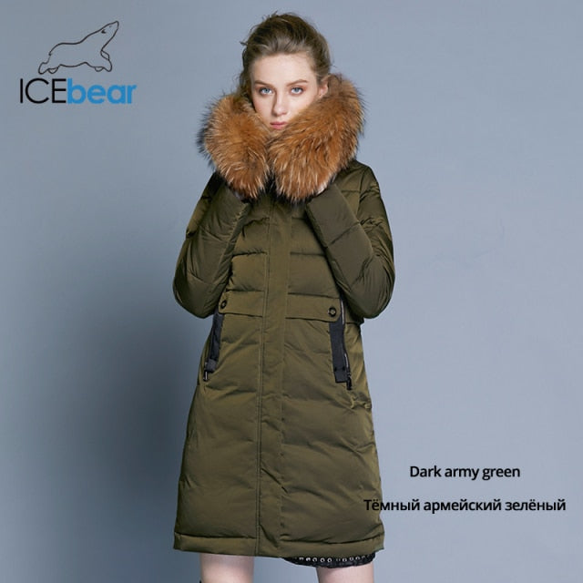ICEbear 2021 winter women's coat long slim female jacket animal fur collar brand clothing thick warm windproof parka GWD18253