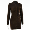Articat New Autumn Casual Women's Dresses Vintage Bodycon Single-breasted Summer Dress Simply Ruched Y2K Women's Clothing 2021