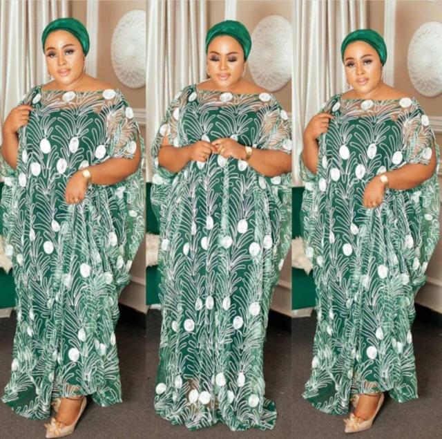 2020 Classic New Style African Women's Dashiki Net Tulle Fabrics Lace Loose Skirt Long Dress Inside 2piece Free Size Length 150