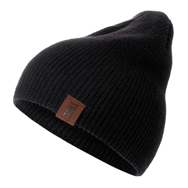 1 Pcs Hat PU Letter True Casual Beanies For Men Women Warm Knitted Winter Hat Fashion Solid Hip-hop Beanie Hat Unisex Cap