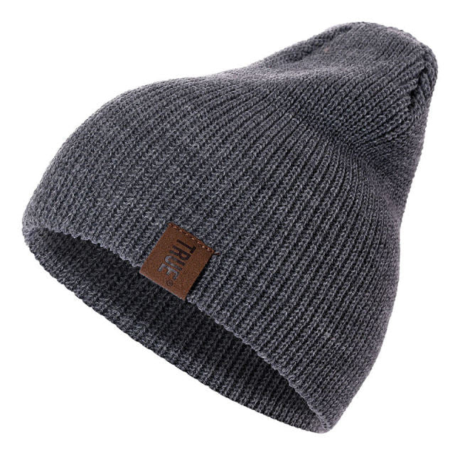1 Pcs Hat PU Letter True Casual Beanies For Men Women Warm Knitted Winter Hat Fashion Solid Hip-hop Beanie Hat Unisex Cap