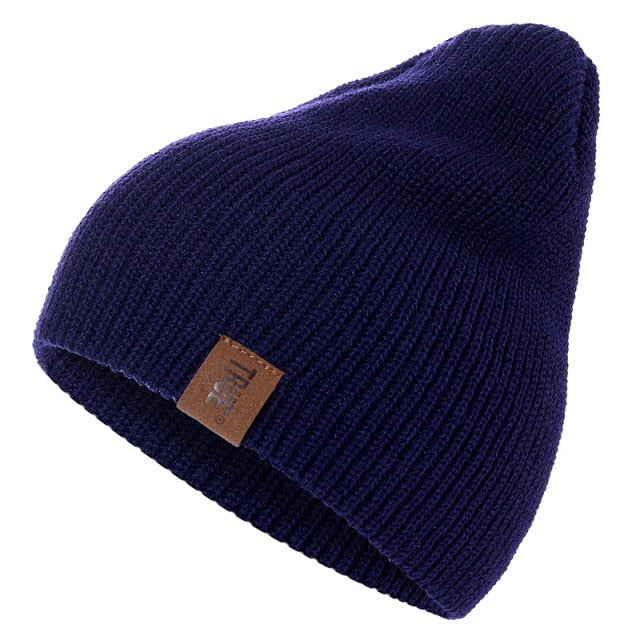 1 Pcs Hat PU Letter True Casual Beanies For Men Women Warm Knitted Winter Hat Fashion Solid Hip-hop Beanie Hat Unisex Cap