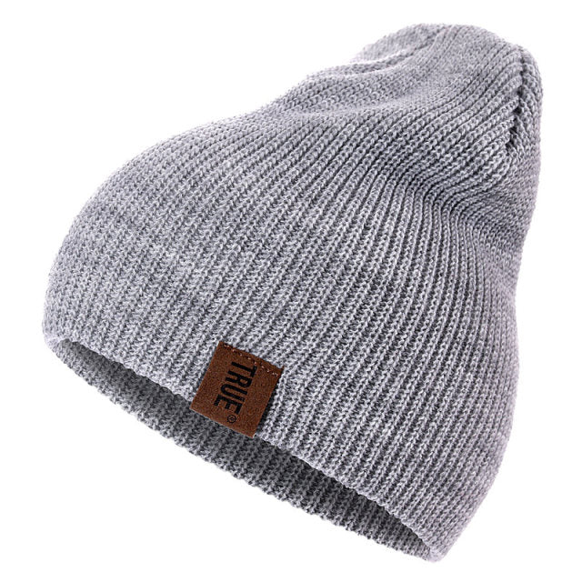 1 Pcs Hat PU Letter True Casual Beanies For Men Women Warm Knitted Winter Hat Fashion Solid Hip-hop Beanie Hat Unisex Cap