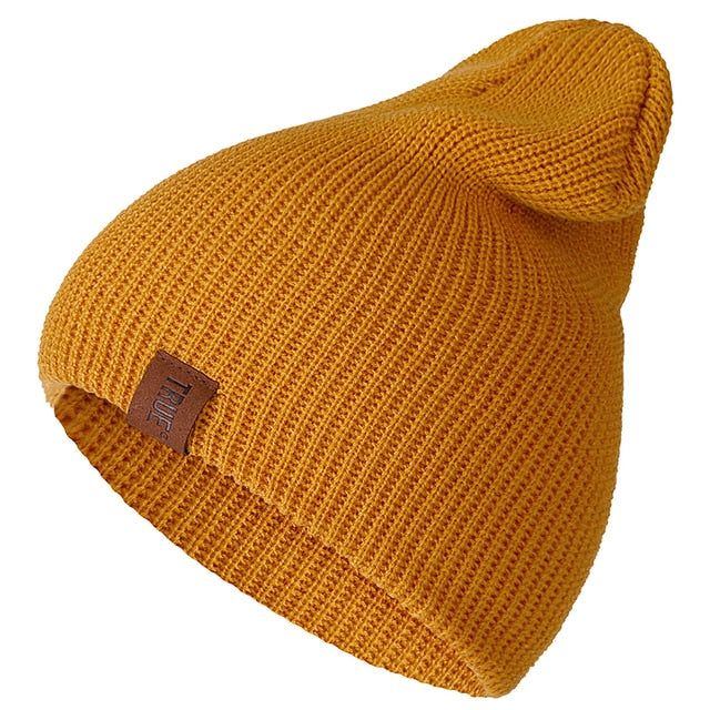1 Pcs Hat PU Letter True Casual Beanies For Men Women Warm Knitted Winter Hat Fashion Solid Hip-hop Beanie Hat Unisex Cap