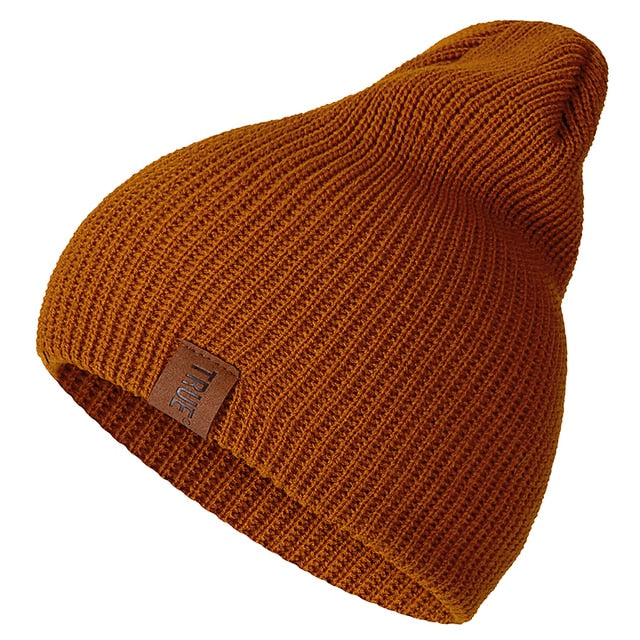 1 Pcs Hat PU Letter True Casual Beanies For Men Women Warm Knitted Winter Hat Fashion Solid Hip-hop Beanie Hat Unisex Cap