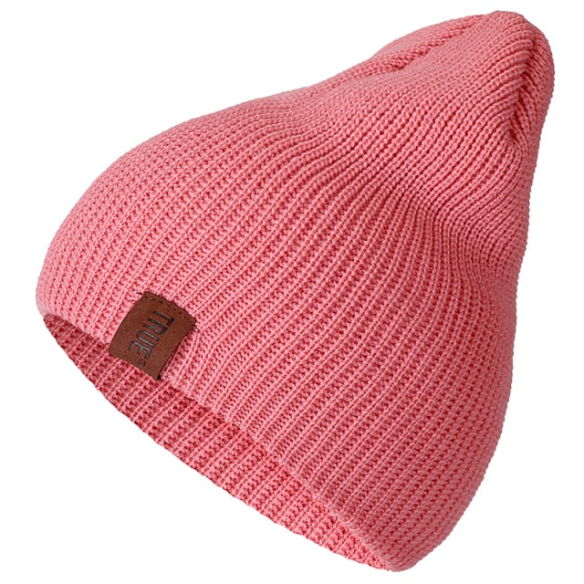 1 Pcs Hat PU Letter True Casual Beanies For Men Women Warm Knitted Winter Hat Fashion Solid Hip-hop Beanie Hat Unisex Cap