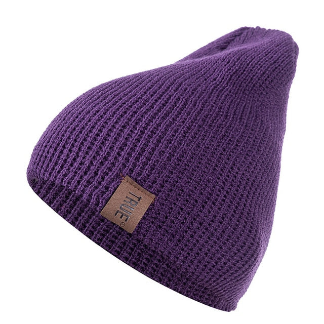 1 Pcs Hat PU Letter True Casual Beanies For Men Women Warm Knitted Winter Hat Fashion Solid Hip-hop Beanie Hat Unisex Cap