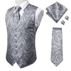 Novelty Slim 4PC Vest Necktie Hanky cufflinks Silk Men's Waistcoat Neck Tie Set for Suit Dress Wedding Paisley Floral Vests Fat