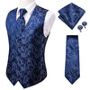 Novelty Slim 4PC Vest Necktie Hanky cufflinks Silk Men's Waistcoat Neck Tie Set for Suit Dress Wedding Paisley Floral Vests Fat