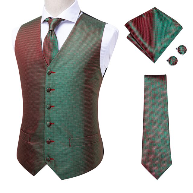 Novelty Slim 4PC Vest Necktie Hanky cufflinks Silk Men's Waistcoat Neck Tie Set for Suit Dress Wedding Paisley Floral Vests Fat