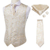 Novelty Slim 4PC Vest Necktie Hanky cufflinks Silk Men's Waistcoat Neck Tie Set for Suit Dress Wedding Paisley Floral Vests Fat