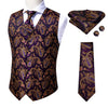Novelty Slim 4PC Vest Necktie Hanky cufflinks Silk Men's Waistcoat Neck Tie Set for Suit Dress Wedding Paisley Floral Vests Fat