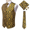 Novelty Slim 4PC Vest Necktie Hanky cufflinks Silk Men's Waistcoat Neck Tie Set for Suit Dress Wedding Paisley Floral Vests Fat