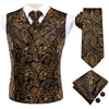 Novelty Slim 4PC Vest Necktie Hanky cufflinks Silk Men's Waistcoat Neck Tie Set for Suit Dress Wedding Paisley Floral Vests Fat
