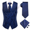 Novelty Slim 4PC Vest Necktie Hanky cufflinks Silk Men's Waistcoat Neck Tie Set for Suit Dress Wedding Paisley Floral Vests Fat