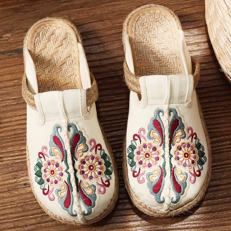 Woman Shoes Flats Embroidered Weave Canvas Antiquity Women's Slippers  Casual Mixed Colors Cover Toe Female Footwear 2021 New
