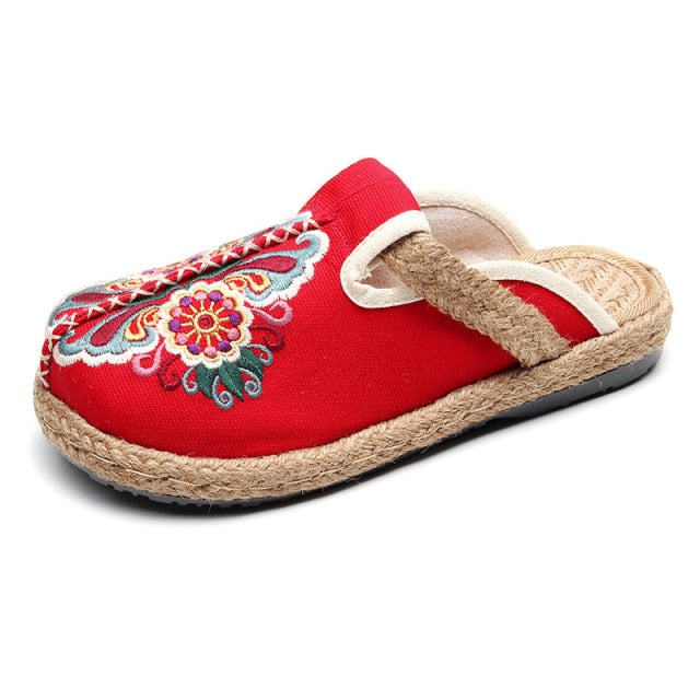 Woman Shoes Flats Embroidered Weave Canvas Antiquity Women's Slippers  Casual Mixed Colors Cover Toe Female Footwear 2021 New