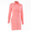 Articat New Autumn Casual Women's Dresses Vintage Bodycon Single-breasted Summer Dress Simply Ruched Y2K Women's Clothing 2021