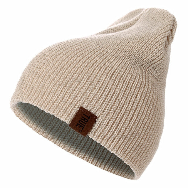 1 Pcs Hat PU Letter True Casual Beanies For Men Women Warm Knitted Winter Hat Fashion Solid Hip-hop Beanie Hat Unisex Cap