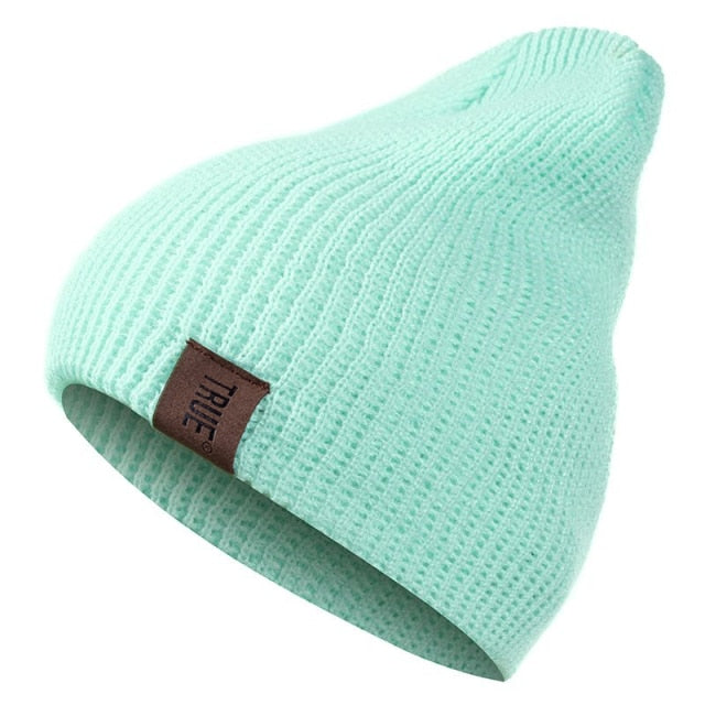 1 Pcs Hat PU Letter True Casual Beanies For Men Women Warm Knitted Winter Hat Fashion Solid Hip-hop Beanie Hat Unisex Cap