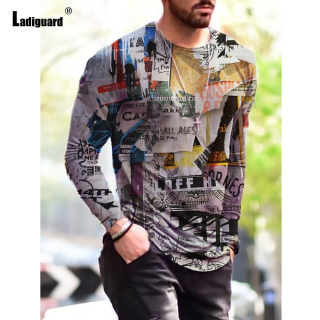 Garmenting Plus SIze Mens clothing Basic Tops Fashion 3D Print T-shirt 2021 New Summer Casual Pullovers Long Sleeve Tees Man 3XL