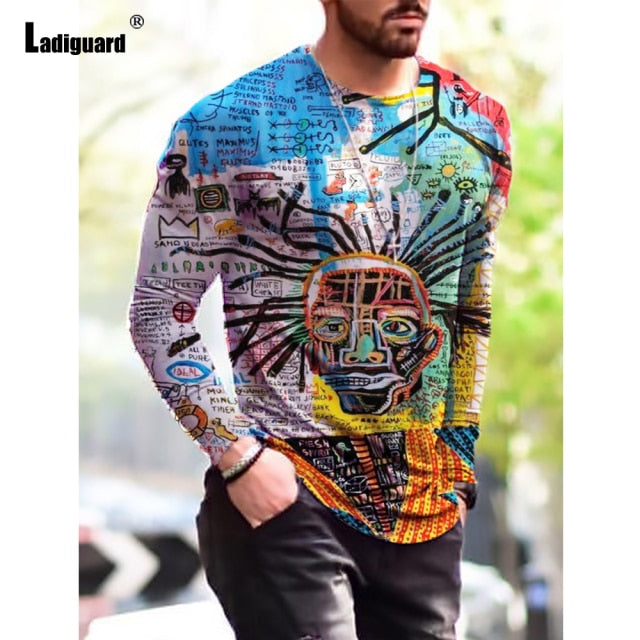 Garmenting Plus SIze Mens clothing Basic Tops Fashion 3D Print T-shirt 2021 New Summer Casual Pullovers Long Sleeve Tees Man 3XL