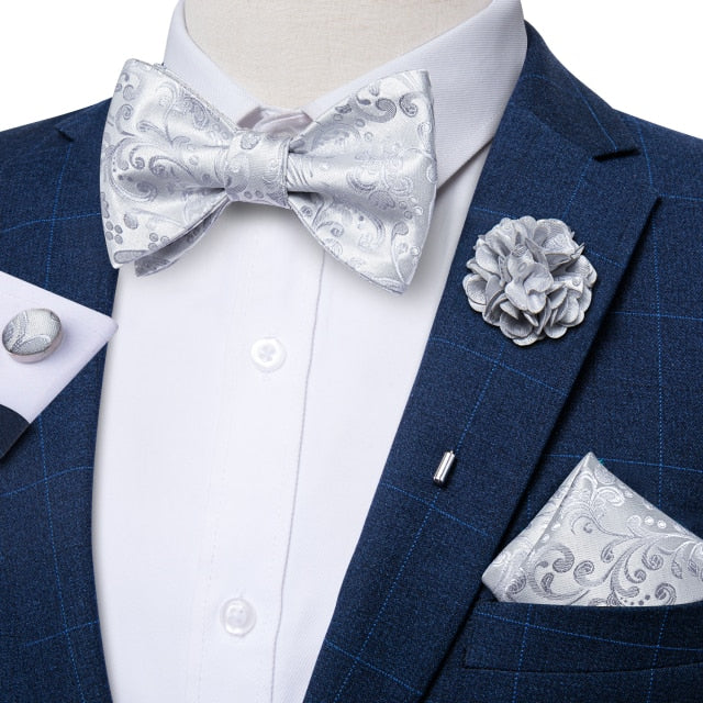Adjustable Self Tie Bow Ties For Men 100% Silk Jacquard Woven Pink Solid Men Classic Wedding Party Butterfly Bowknot DiBanGu