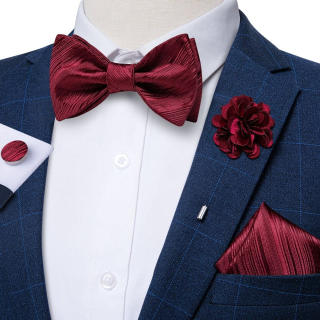 Adjustable Self Tie Bow Ties For Men 100% Silk Jacquard Woven Pink Solid Men Classic Wedding Party Butterfly Bowknot DiBanGu