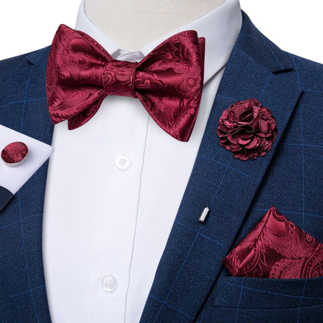 Adjustable Self Tie Bow Ties For Men 100% Silk Jacquard Woven Pink Solid Men Classic Wedding Party Butterfly Bowknot DiBanGu