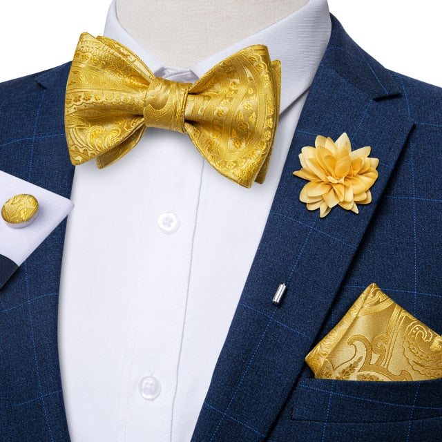 Adjustable Self Tie Bow Ties For Men 100% Silk Jacquard Woven Pink Solid Men Classic Wedding Party Butterfly Bowknot DiBanGu