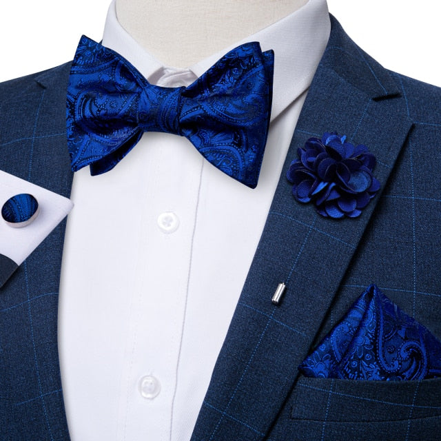 Adjustable Self Tie Bow Ties For Men 100% Silk Jacquard Woven Pink Solid Men Classic Wedding Party Butterfly Bowknot DiBanGu