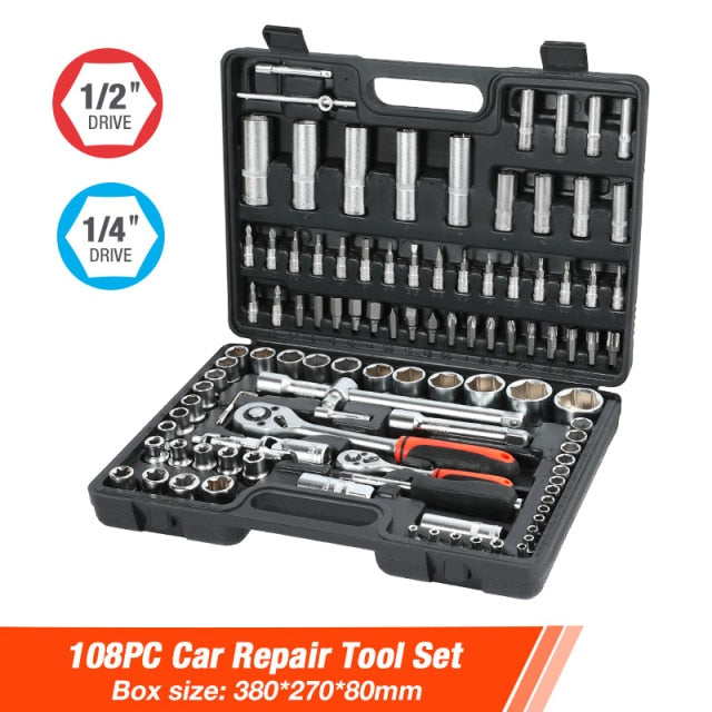 ValueMax Hand Tool Sets Car Repair Tool Kit Set Mechanical Tools Box for Home 1/4-inch Socket Wrench Set Ratchet Screwdriver Kit