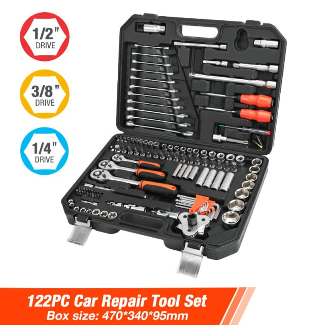 ValueMax Hand Tool Sets Car Repair Tool Kit Set Mechanical Tools Box for Home 1/4-inch Socket Wrench Set Ratchet Screwdriver Kit