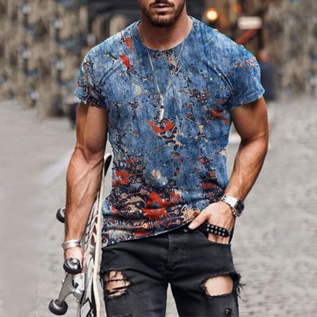 Summer Men's Oversized Retro Short-Sleeved T-Shirts Fashion Harajuku Ethnic 3D Printed O-Neck T-Shirt Camiseta Mujer Streetwear
