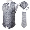 Silk Mens Vests Necktie Set Business Formal Dress Slim Waistcoat 4pcs Vest Tie Hanky Cufflinks for Suit Blue Red Paisley Floral
