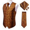Silk Mens Vests Necktie Set Business Formal Dress Slim Waistcoat 4pcs Vest Tie Hanky Cufflinks for Suit Blue Red Paisley Floral