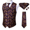 Silk Mens Vests Necktie Set Business Formal Dress Slim Waistcoat 4pcs Vest Tie Hanky Cufflinks for Suit Blue Red Paisley Floral