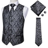 Silk Mens Vests Necktie Set Business Formal Dress Slim Waistcoat 4pcs Vest Tie Hanky Cufflinks for Suit Blue Red Paisley Floral
