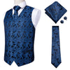 Silk Mens Vests Necktie Set Business Formal Dress Slim Waistcoat 4pcs Vest Tie Hanky Cufflinks for Suit Blue Red Paisley Floral
