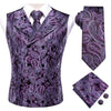 Silk Mens Vests Necktie Set Business Formal Dress Slim Waistcoat 4pcs Vest Tie Hanky Cufflinks for Suit Blue Red Paisley Floral